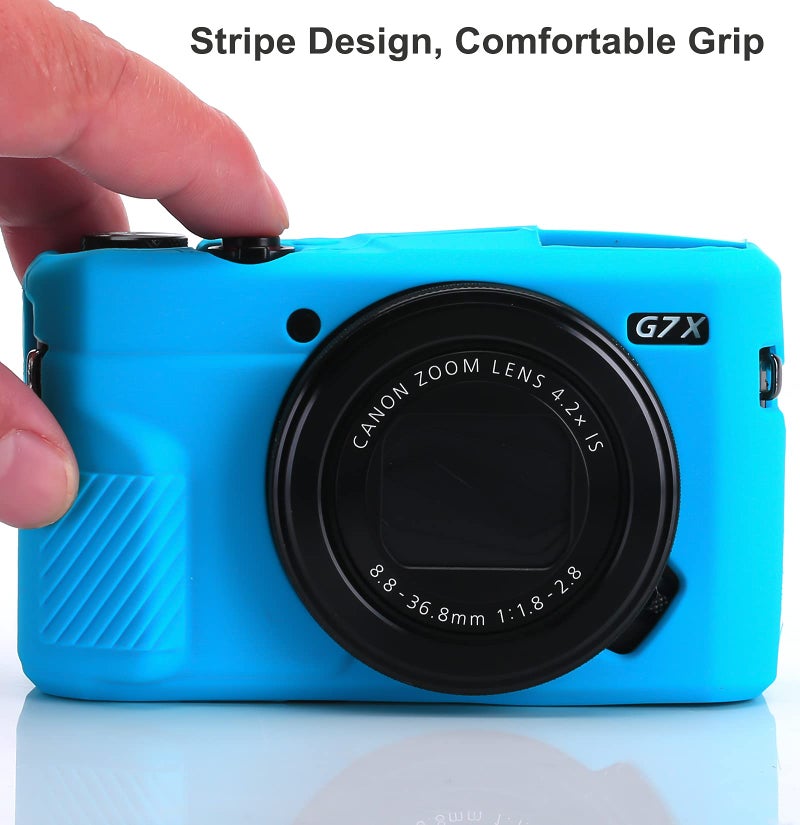 يساو حافظة G7X Mark II حافظة G7X Mark III حافظة G7X من السيليكون حافظة رفيعة للغاية من المطاط خفيف الوزن من السيليكون الناعم غطاء حقيبة لكاميرا Canon PowerShot G7X G7X Mark II G7X Mark III+ قماش من الألياف الدقيقة (أزرق) - Image 2